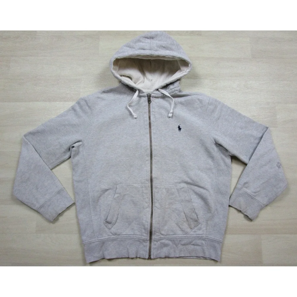 Vintage 90s Polo Ralph Lauren Hoodie Men's (L) Full Zip Thermal Hood Thrashed